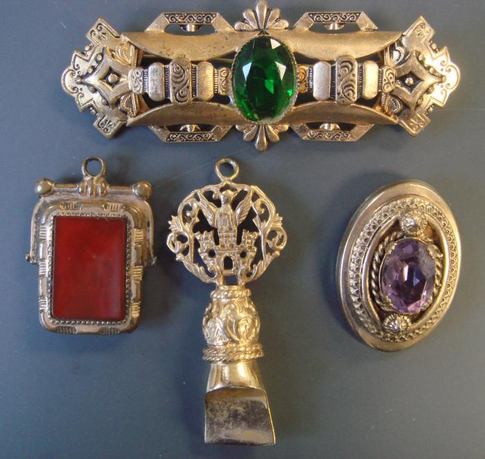 Appraisal: Gold-filled Groping Includes four items Large bar brooch with center