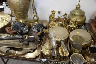 Appraisal: Large group of brass to include large tray serving pieces