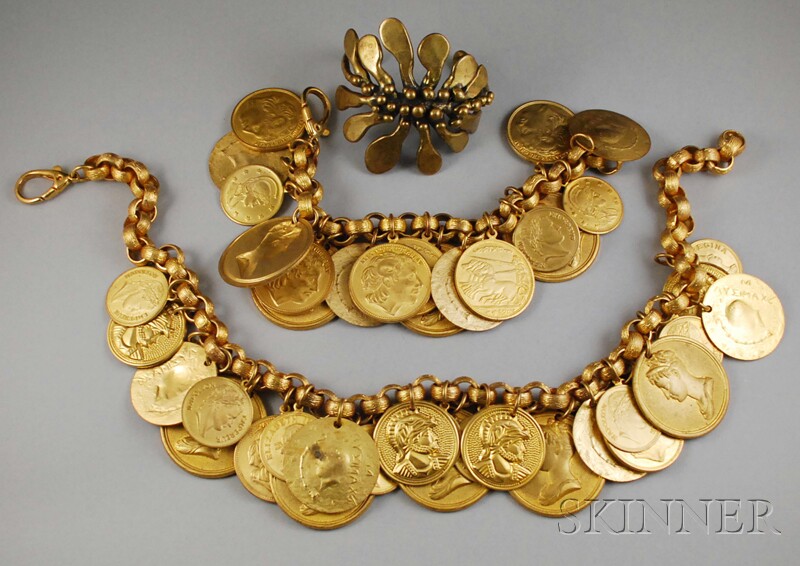 Appraisal: Vermeil and Gold-tone Coin Necklace and Bracelet together with an