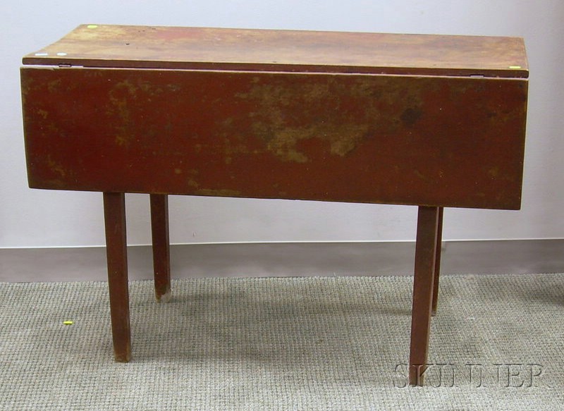 Appraisal: Red-painted Birch Drop-leaf Table ht lg wd leaf wd in