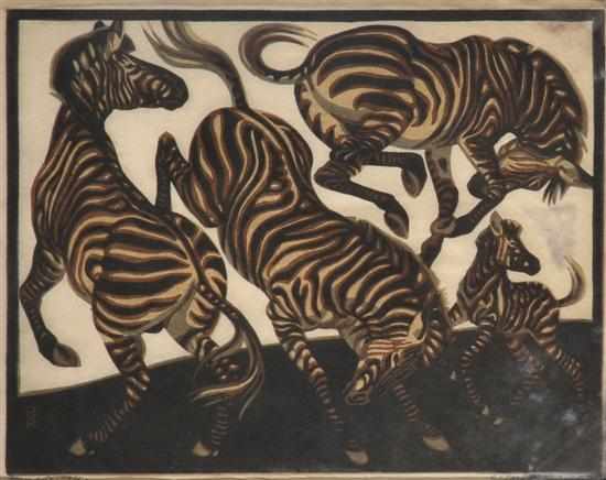 Appraisal: Norbertine Von Bresslern Roth Austrian - Zebras linocut x cm