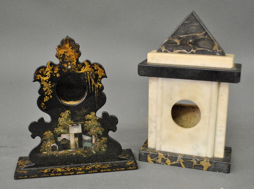 Appraisal: - Marble watch holder h and a black lacquered example