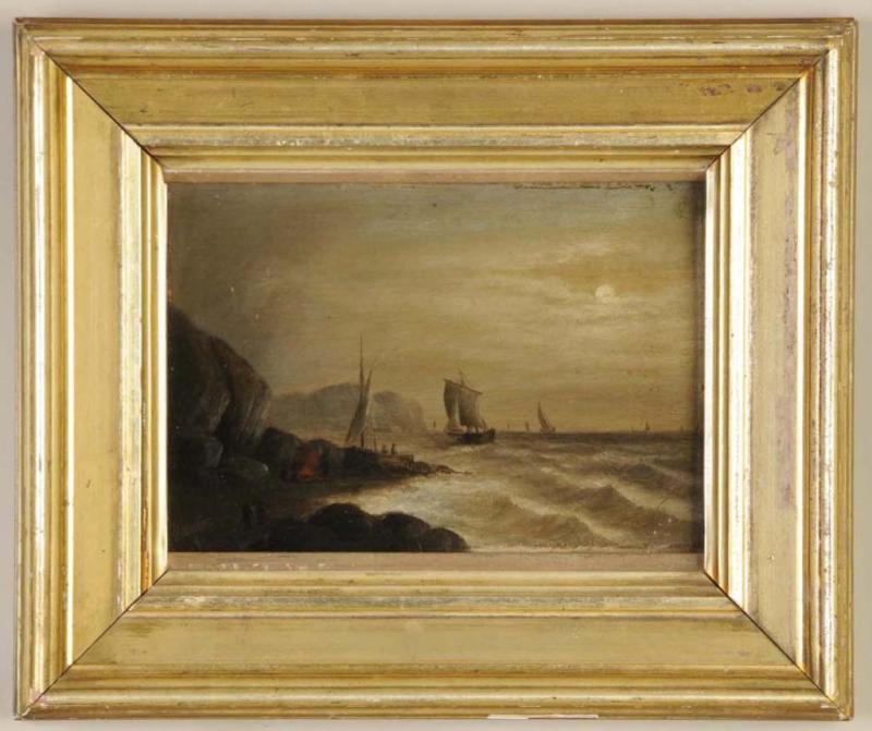 Appraisal: Oil on Wood Panel Moonlit Seascape Description th Century Depicting