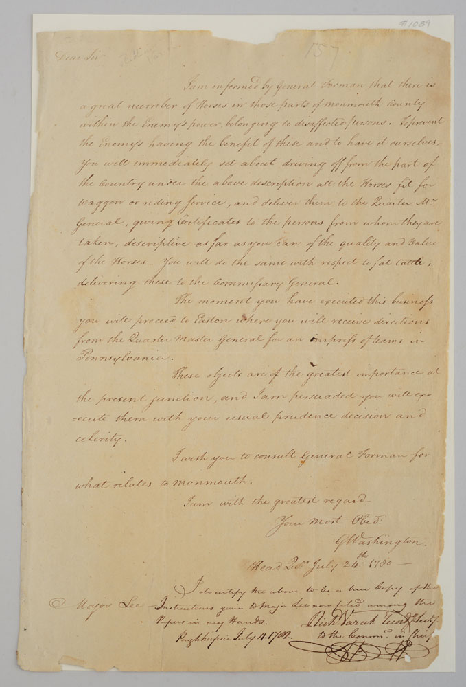 Appraisal: GEORGE WASHINGTON A LETTER COPIED BY RICHARD VARRICK AND TWO