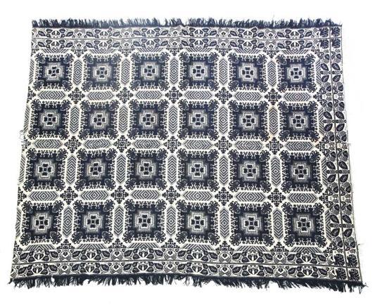 Appraisal: COVERLET Blue and white two part coverlet with a double