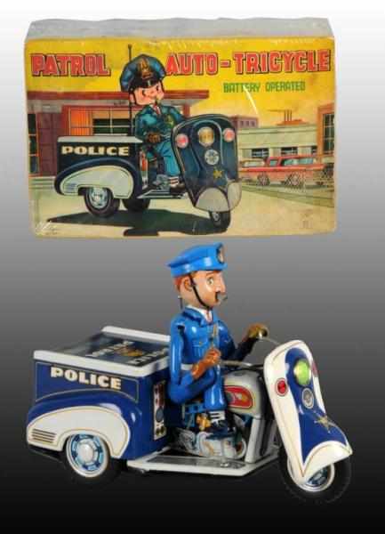 Appraisal: Tin Patrol Auto-Cycle Battery-Operated Toy Description Japanese Working Minor scratching