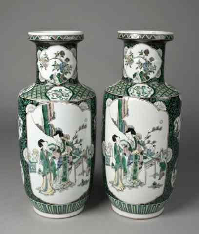 Appraisal: Pr Of Chinese Porcelain Bang Chui VasesFinely decorated to depict