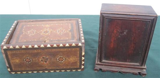 Appraisal: TWO ANTIQUE BOXES Middle Eastern inlaid box with fitted interior