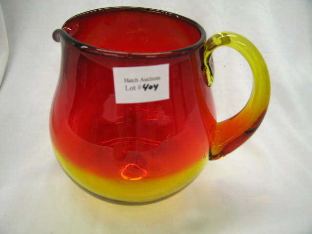 Appraisal: Amberina Art Glass Pitcher squat form possibly Blenko