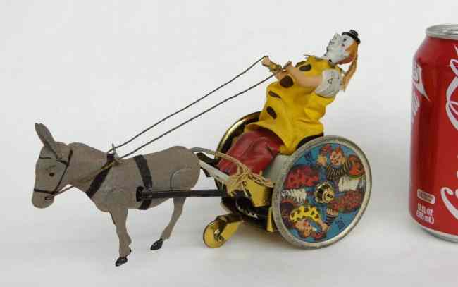 Appraisal: C Lehmann clown and mule cart toy '' Length