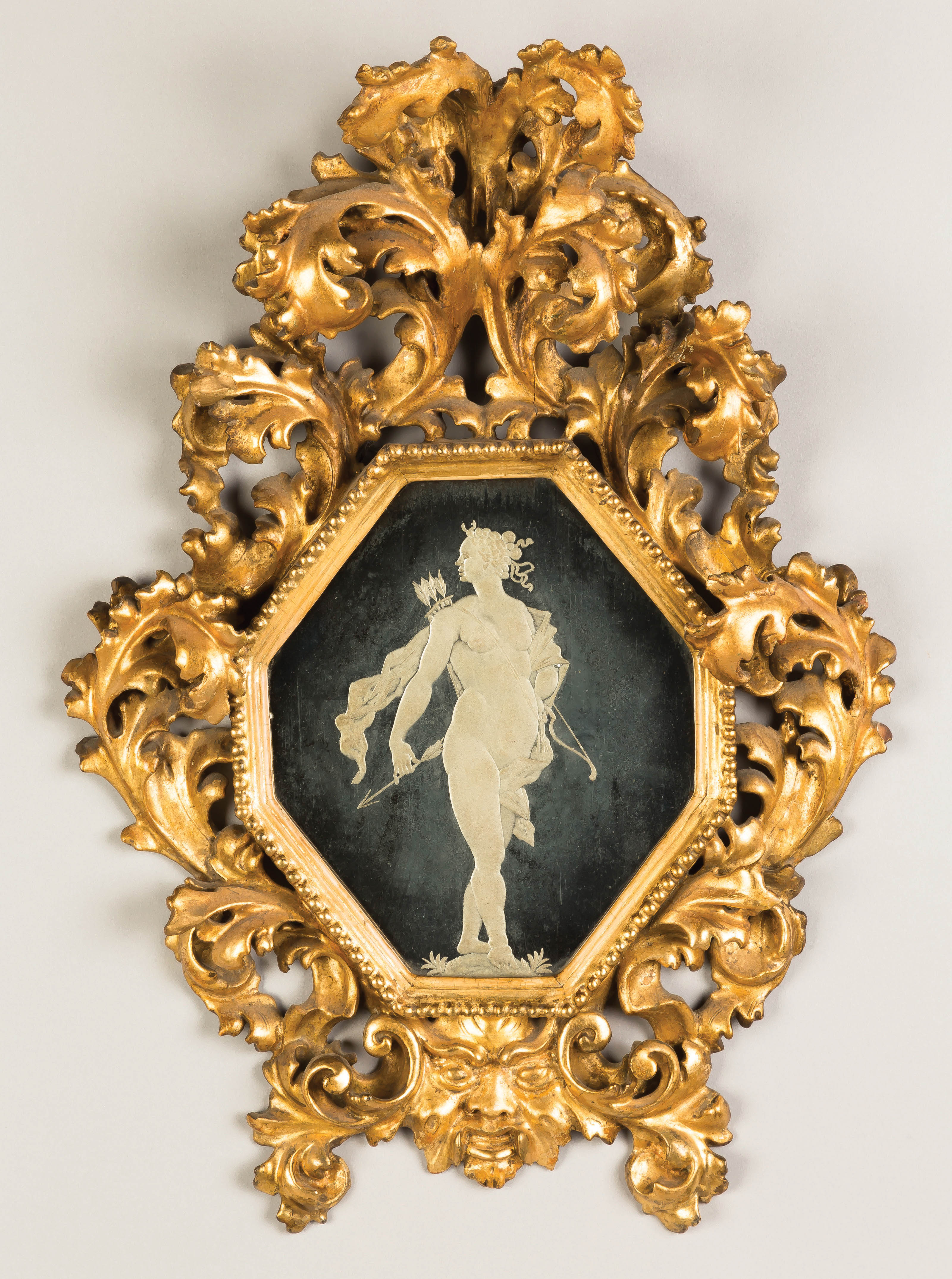 Appraisal: Carved Gilt Wood Wall Mirror with Engraved Figure of Diana