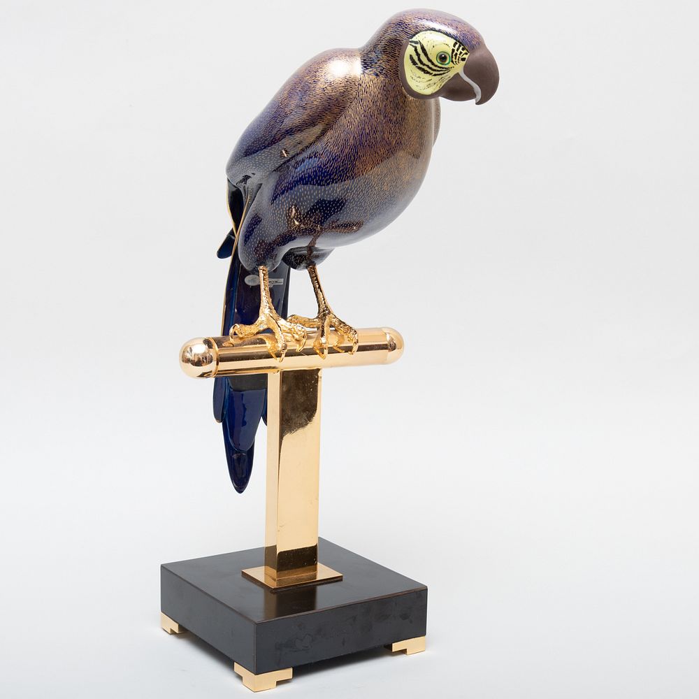 Appraisal: Mangani Oggetti Porcelain Parrot on a Brass Stand Signed x