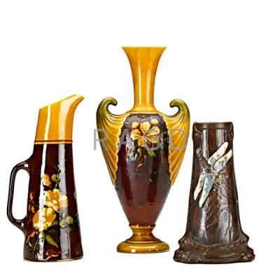 Appraisal: BRETBY Three pieces Amphora-shaped vase tankard with painted florals and