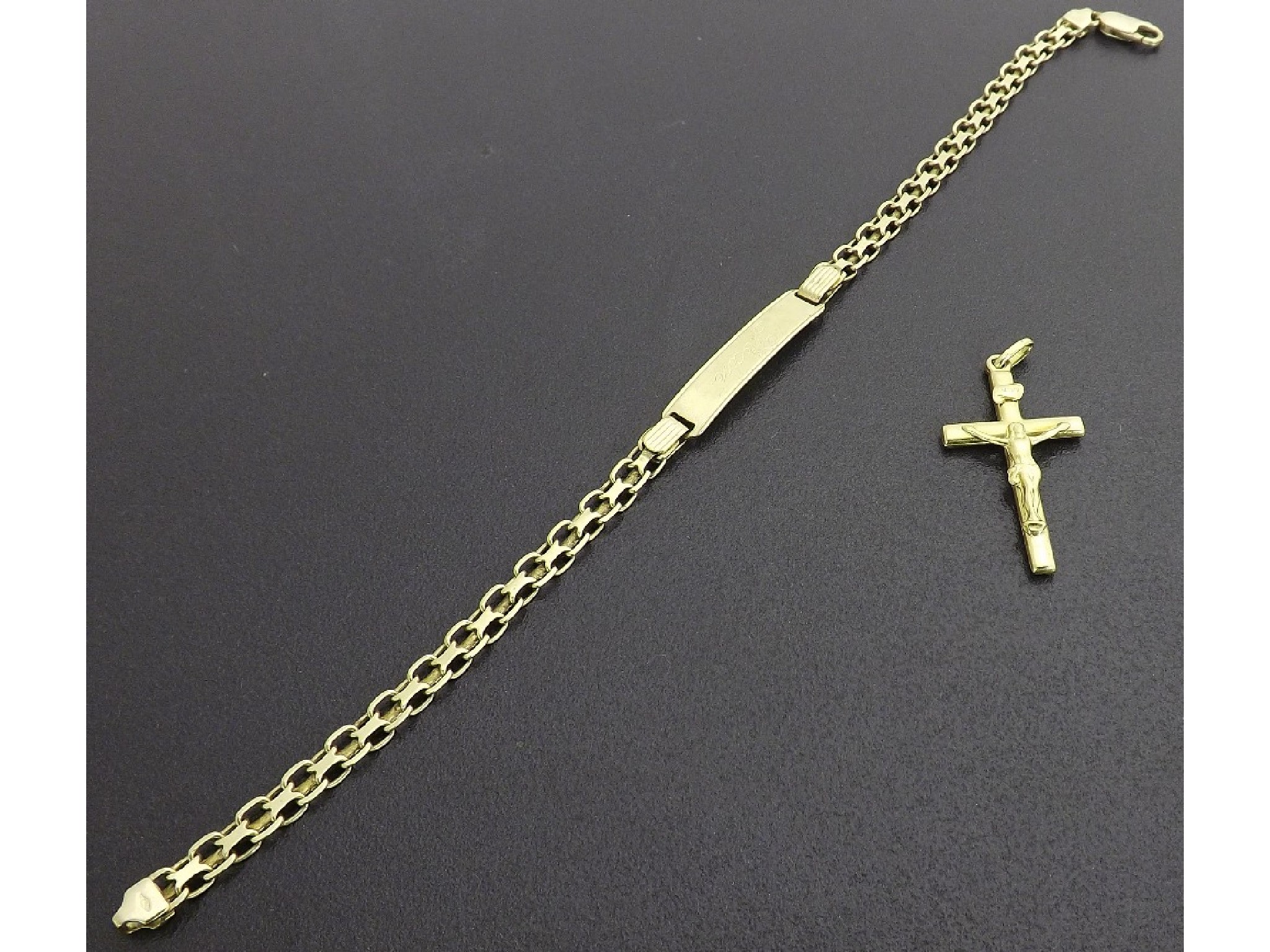 Appraisal: ct identity bracelet 'Joan' gm also an ct cross pendant