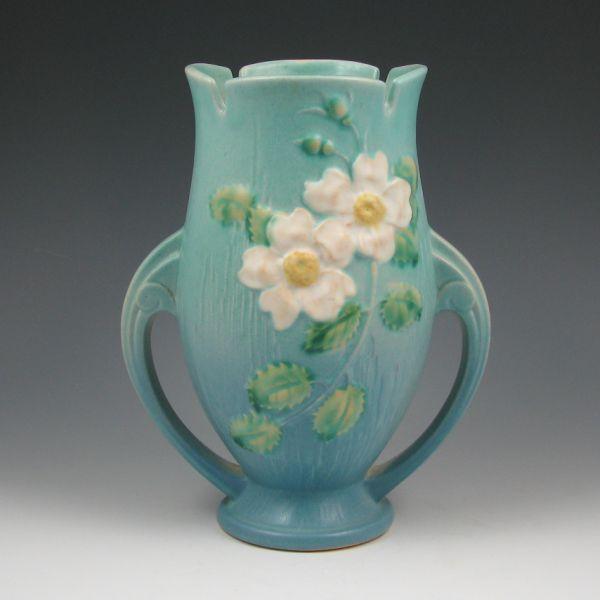 Appraisal: Roseville White Rose vase in blue Marked Roseville USA -