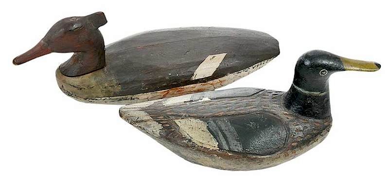 Appraisal: Two Decoys Merganser and Loon American probably th century carved