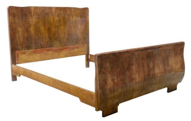 Appraisal: Italian Art Deco figured walnut bed c s having shaped