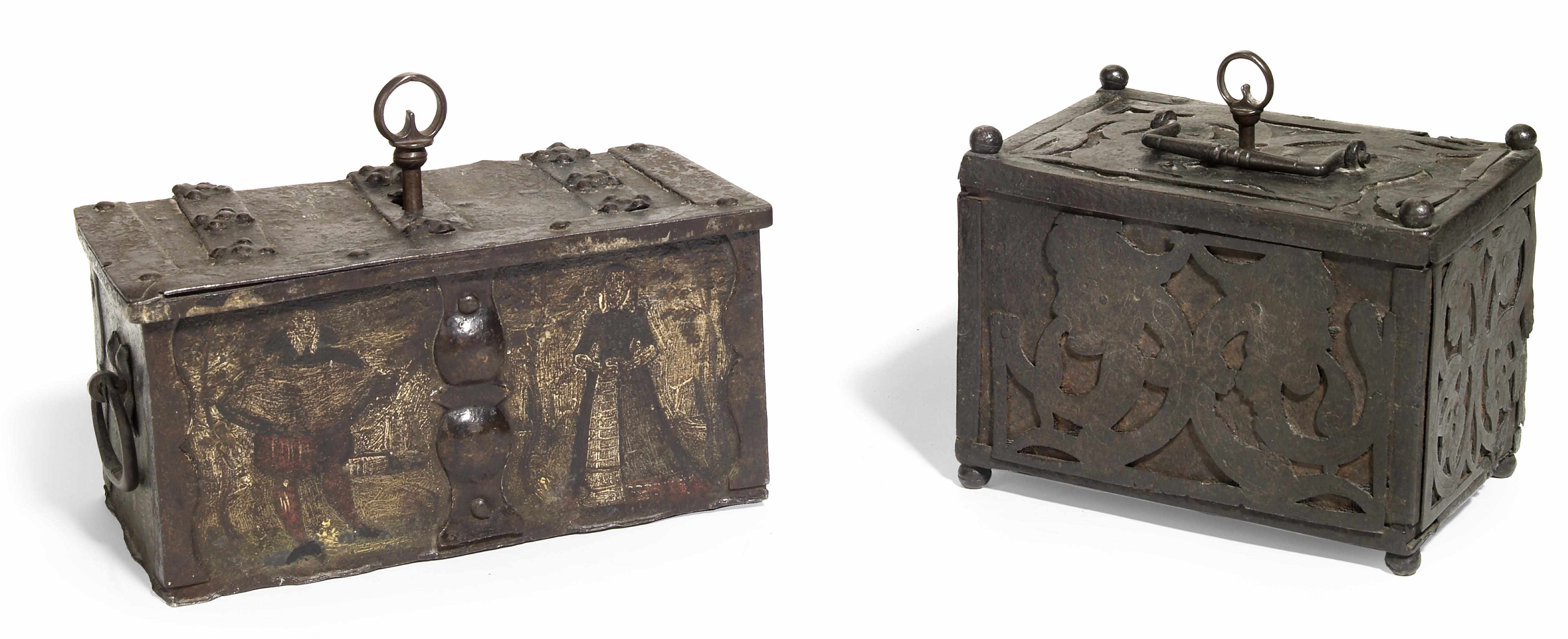 Appraisal: A group of two Continental iron strong boxes probably German