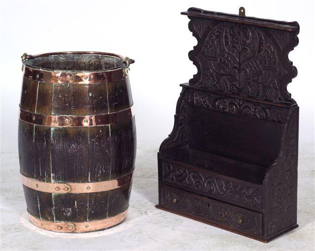 Appraisal: th CENTURY COPPER-BOUND COOPERED BARREL fitted with a copper swing