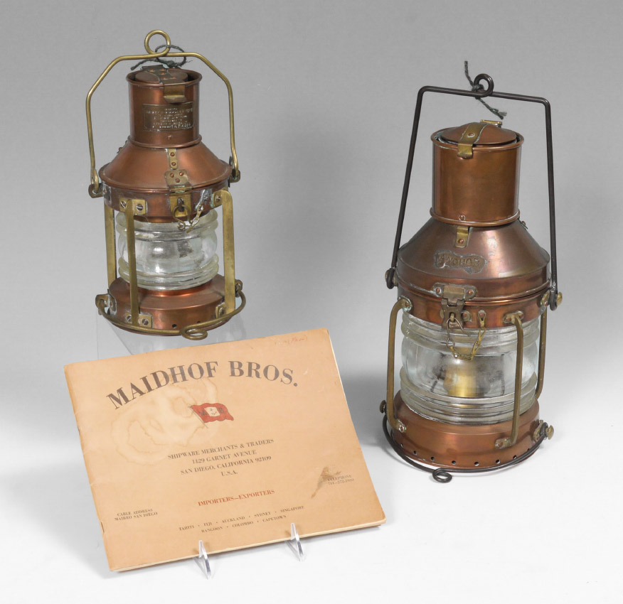 Appraisal: BRASS SHIPS LANTERNS Contemporary production lanterns both in original condition