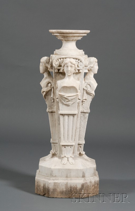 Appraisal: Victorian Carved Carrara Marble Pedestal c circular top above a