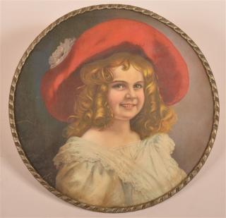 Appraisal: Girl with Red Hat and Lace Dress Flue Cover Girl