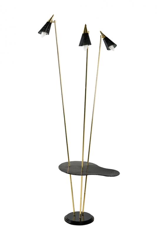 Appraisal: A FRENCH THREE TIER BLACK METAL AND BRASS FLOOR LAMP