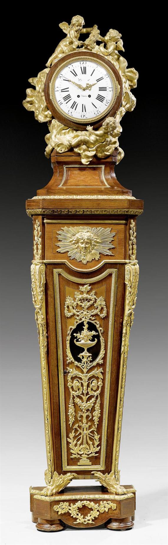 Appraisal: IMPORTANT LONG CASE CLOCK AUX AMOURS Louis XVI style after