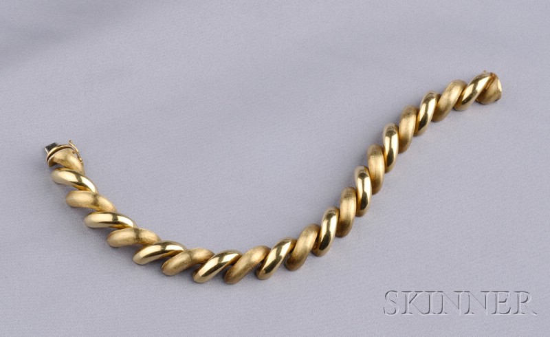 Appraisal: kt Gold Bracelet of alternating textured and polished arched links