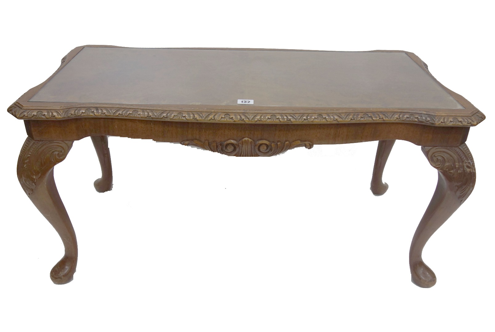 Appraisal: A reproduction carved walnut frame rectangular coffee table on cabriole