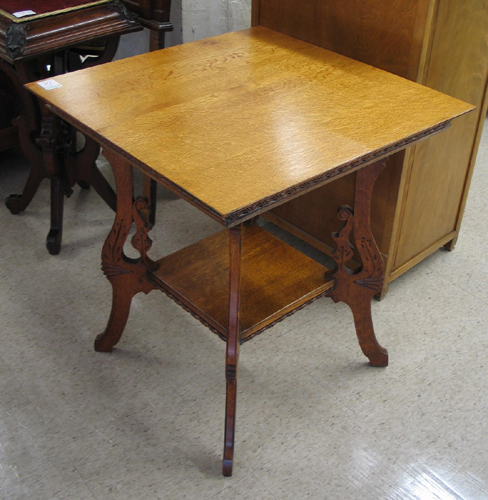 Appraisal: VICTORIAN SQUARE OAK LAMP TABLE American late th century the