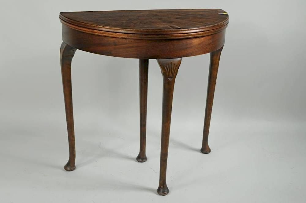 Appraisal: Queen Anne Style Demilune Card Table Mahogany Queen Anne style