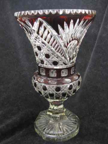 Appraisal: Ruby Cut-to-Clear Crystal Vase classical urn form outstanding cut work