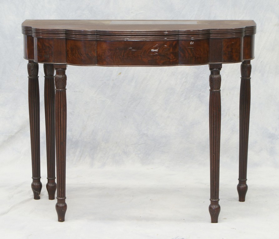 Appraisal: Philadelphia mahogany Sheraton card table reeded edge top and legs