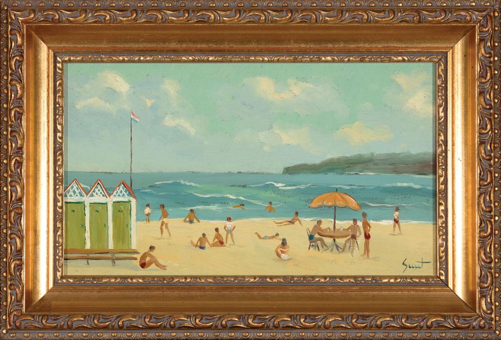 Appraisal: Senet Spanish b Beach Scene oil on panel signed lower