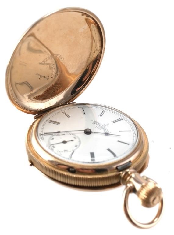 Appraisal: Antique Elgin GF pocket watch Hunter case is decorated with