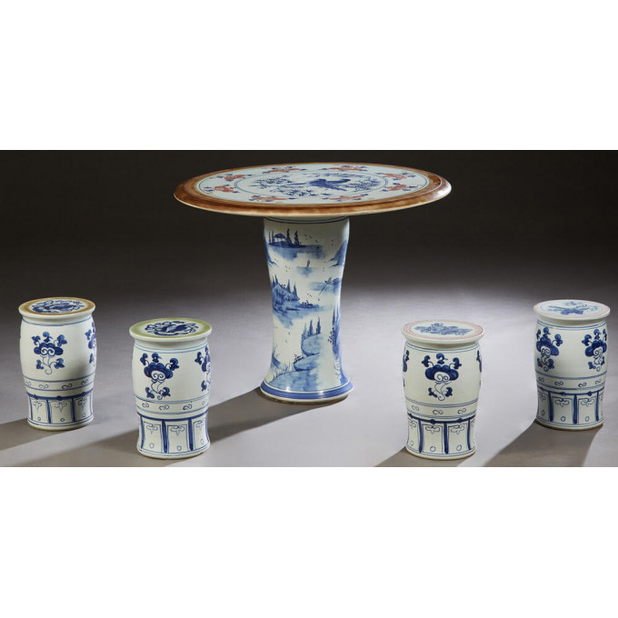 Appraisal: Chinese Porcelain Five Piece Patio Set th c consisting of