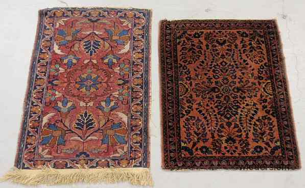 Appraisal: Two small Sarouk oriental throw mats largest ' ''x '