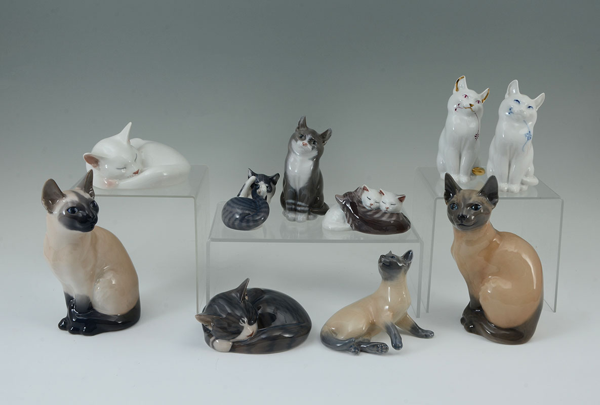 Appraisal: ROYAL COPENHAGEN PORCELAIN CAT FIGURINES An assembled collection of pieces