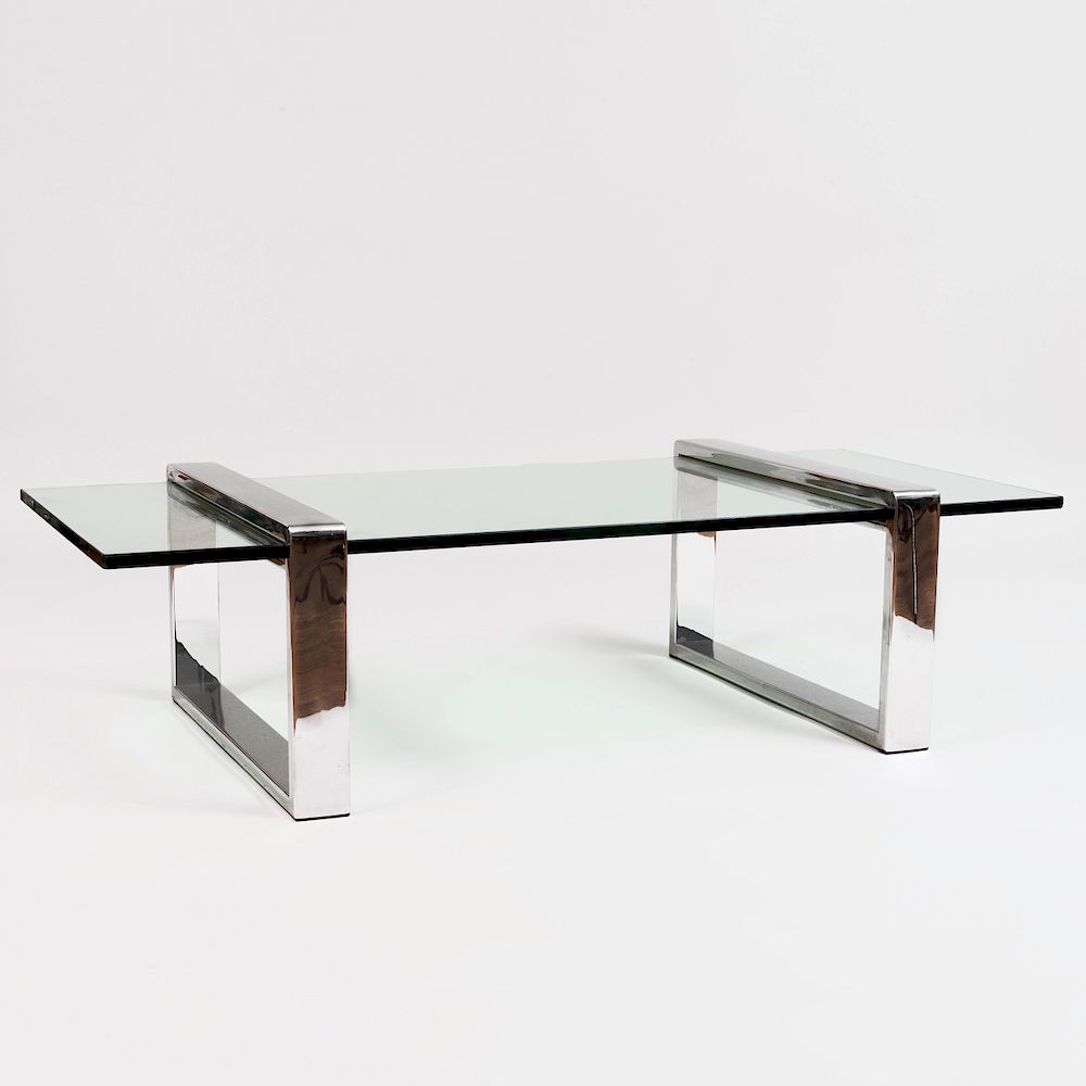 Appraisal: Jones Chrome and Glass Low Table in x ft in