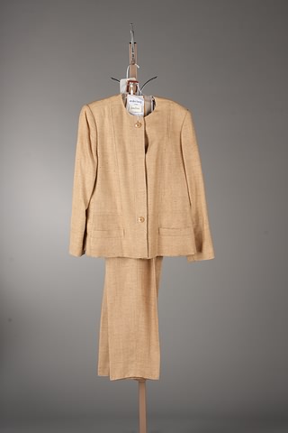 Appraisal: Andr Laug sand colored silk slacks suit with tan brown