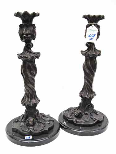 Appraisal: PAIR HEAVY BRONZED METAL CANDLE STICKS in the Victorian manner