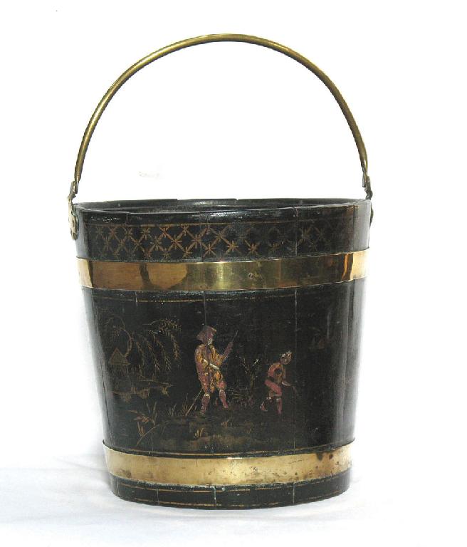 Appraisal: A GEORGE III CHINOISERIE BUCKET of coopered construction with brass