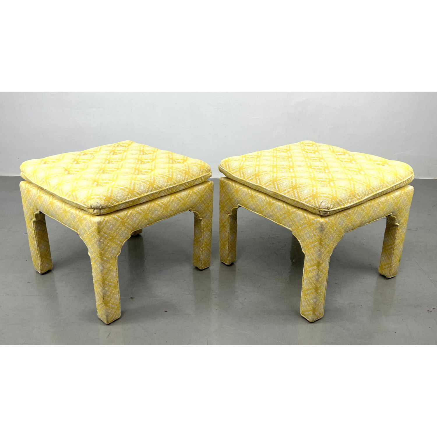 Appraisal: Pr Billy Baldwin style Upholstered Benches Stools Yellow and Cream