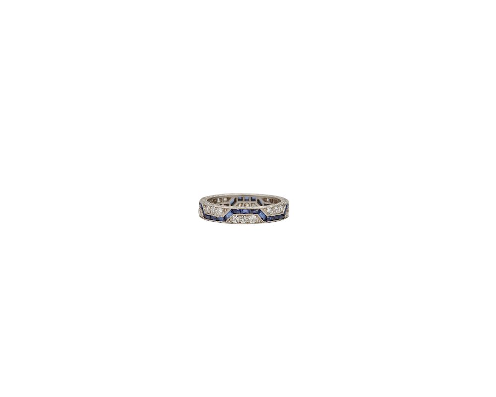 Appraisal: Platinum and Sapphire Band Platinum and Sapphire Band featuring geometrically