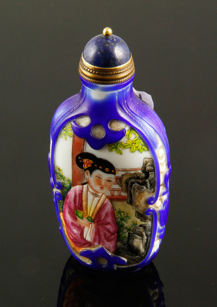 Appraisal: - Chinese Peking Glass Snuff Bottle Chinese carved Peking glass