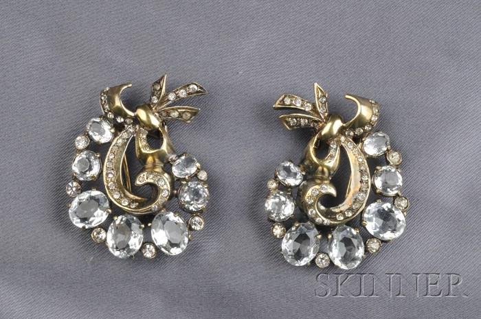 Appraisal: Silver-Gilt and Crystal Rhinestone Clip Brooches Eisenberg designed as a