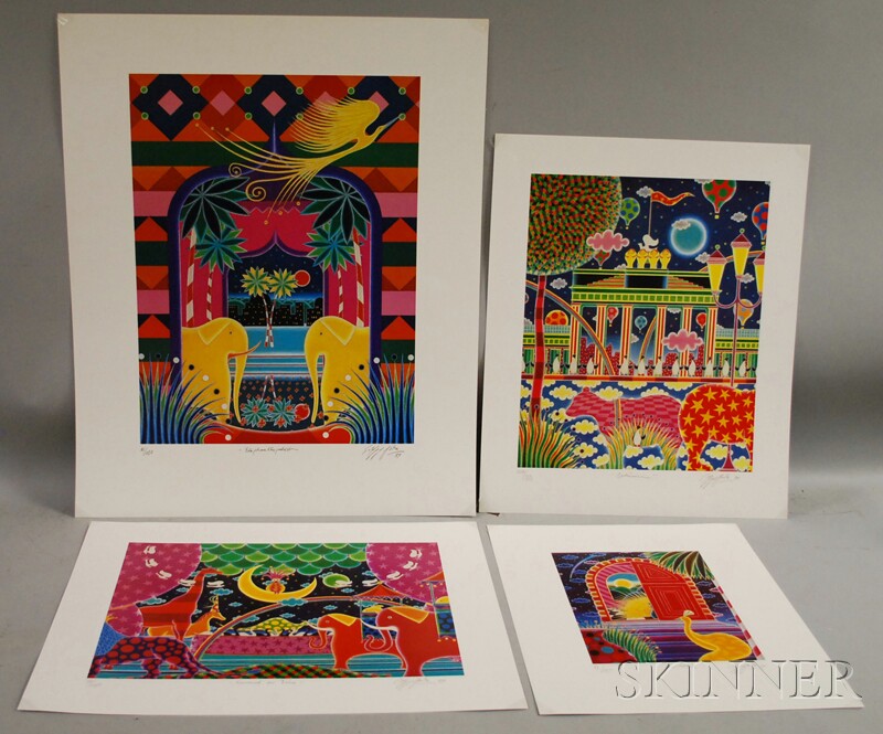 Appraisal: Four Modern German Offset Color Lithographs of Carnival Animals all