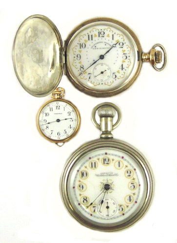 Appraisal: THREE AMERICAN WALTHAM POCKET WATCHES lady's open face pendant watch