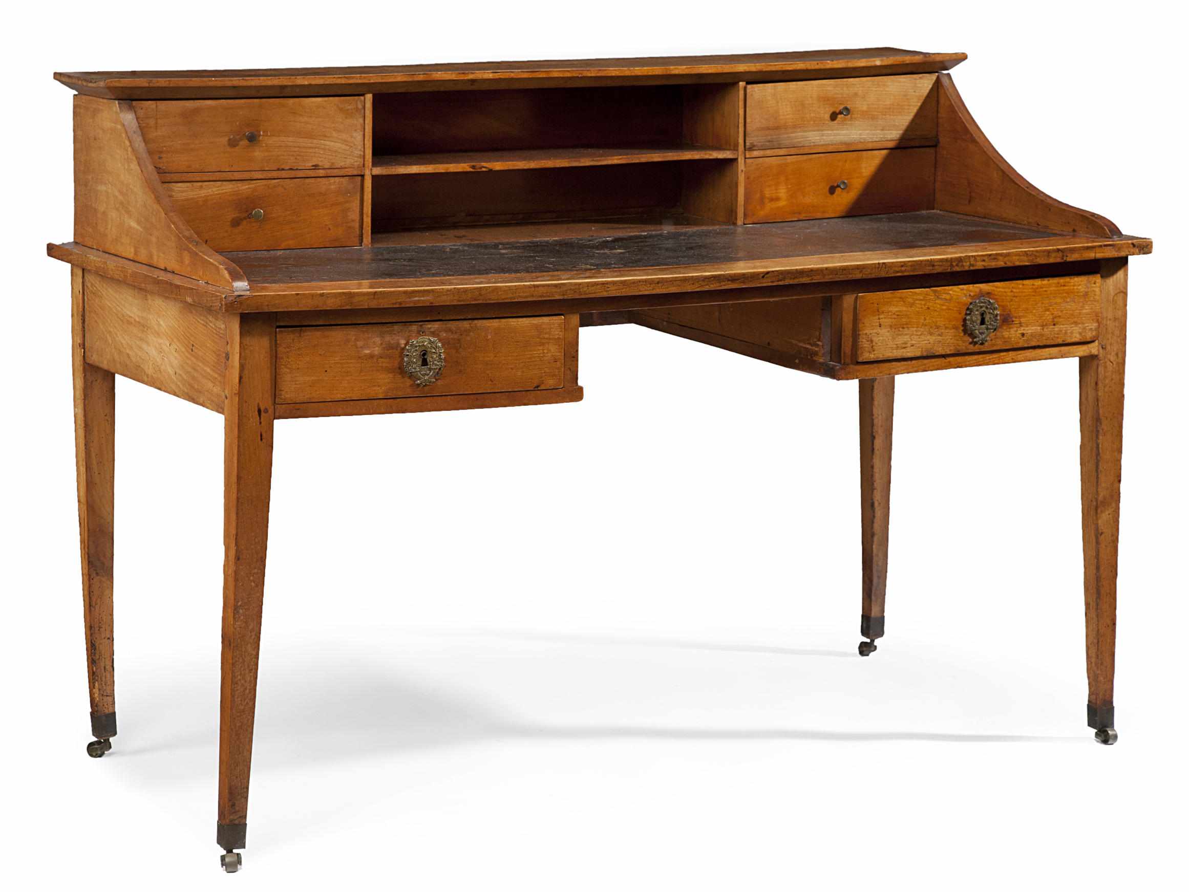 Appraisal: A Continental Neoclassical walnut writing desk circa The superstructure fitted